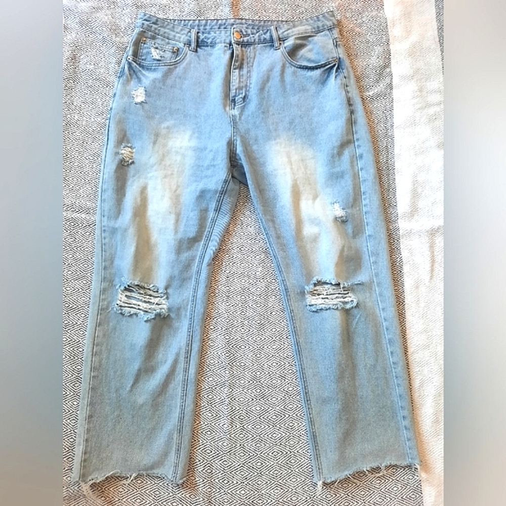 SHEIN High Waist Oversized Ripped Straight Jeans Women 2XL